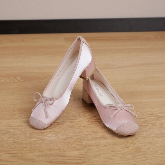 Pink Basics Women's Square Toe Chunky Heel Shoes - Picture 4 of 8